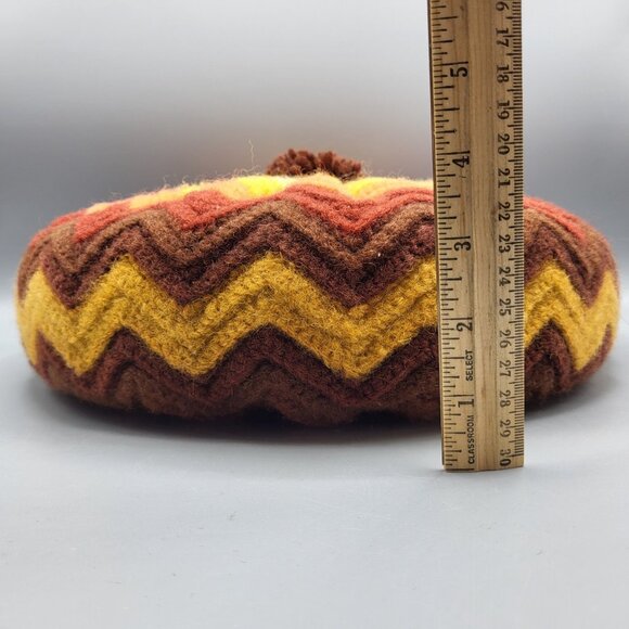 Vtg Crochet Round Granny Throw Pillow Rusty Orange Brown Yarn Ruffled Handmade - Picture 10 of 10